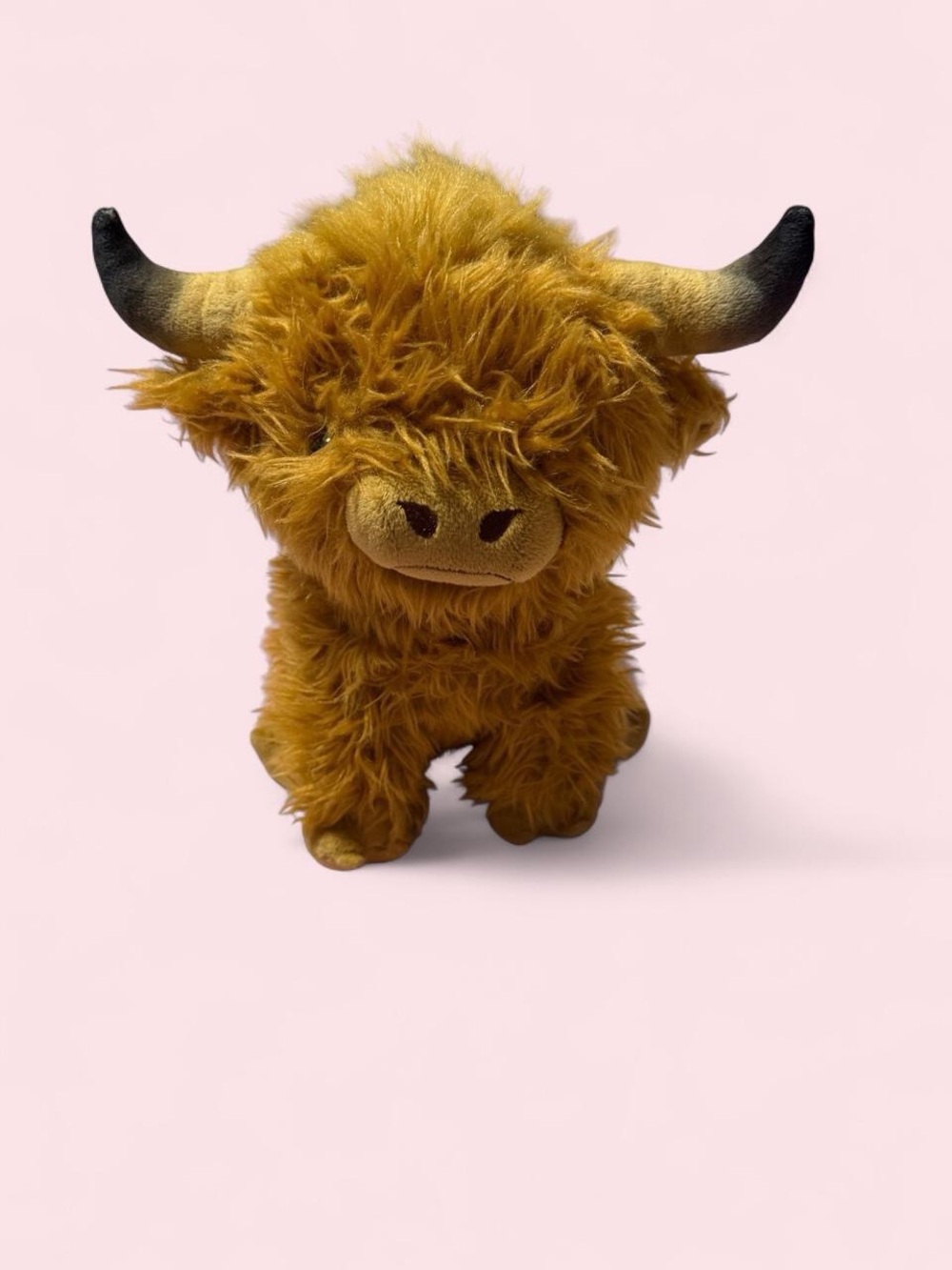 Source Unknown Plush Highland Cow in Golden Mustard with Black-Tipped Horns